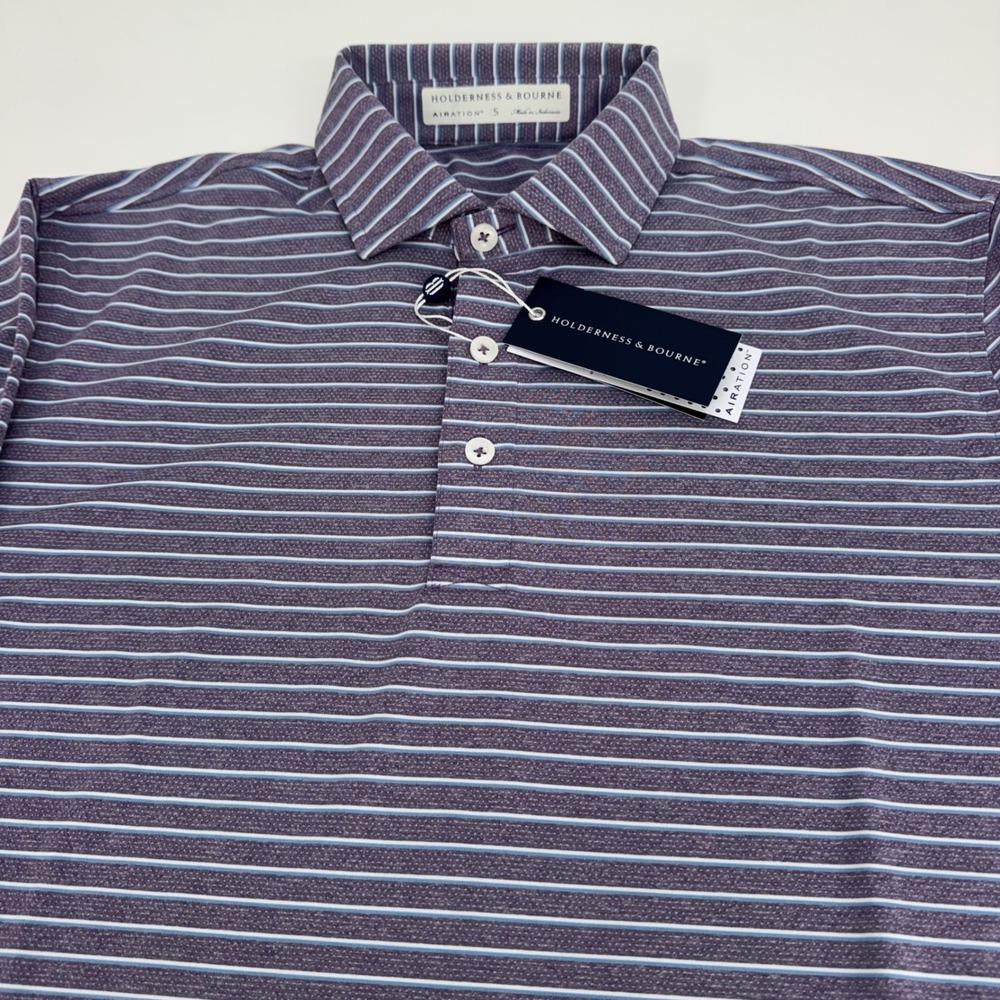 NWT Holderness & Bourne Polo The Springer Shirt Purple Stripe Airation SMALL - Picture 4 of 8